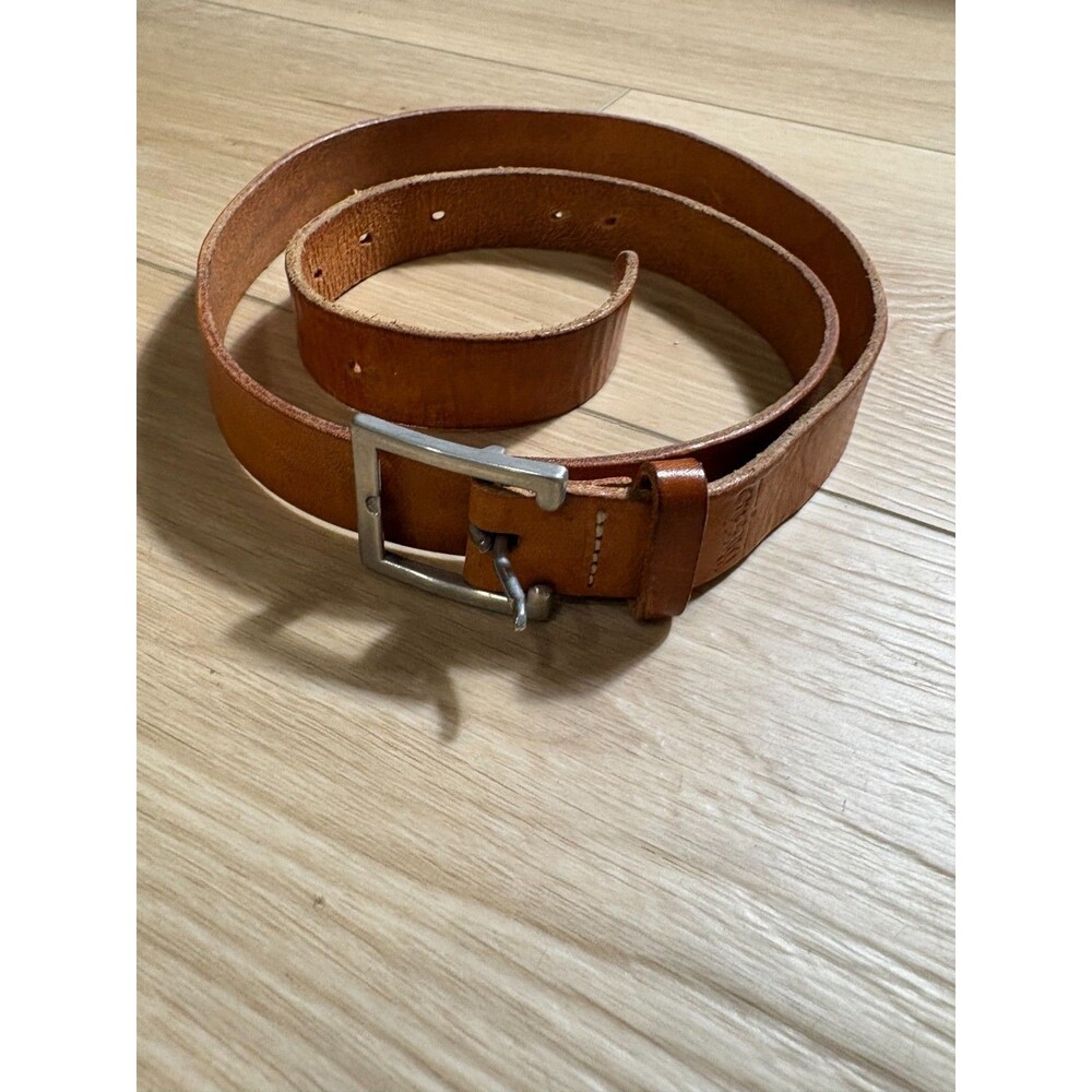 Mossimo Brown Genuine Leather Belt Made in USA Size L Textured Silver Buckle